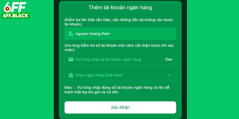 Thông tin tài khoản được hiển thị rõ ràng, minh bạch